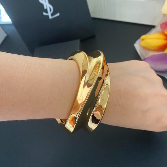 Authentic YSL Saint Laurent Statement Gold Cuff Bracelet - Bold & Chic - Picture 2 of 9